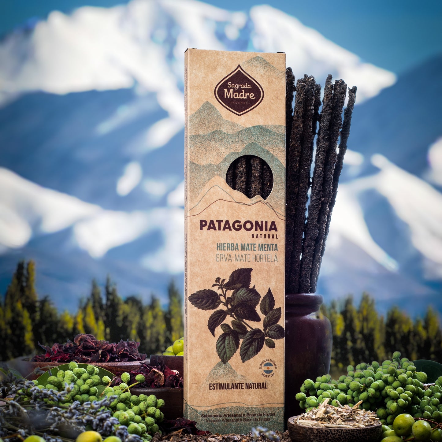 Incienso Patagonia Yerba Mate y Menta Sagrada Madre - Estimulante Natural