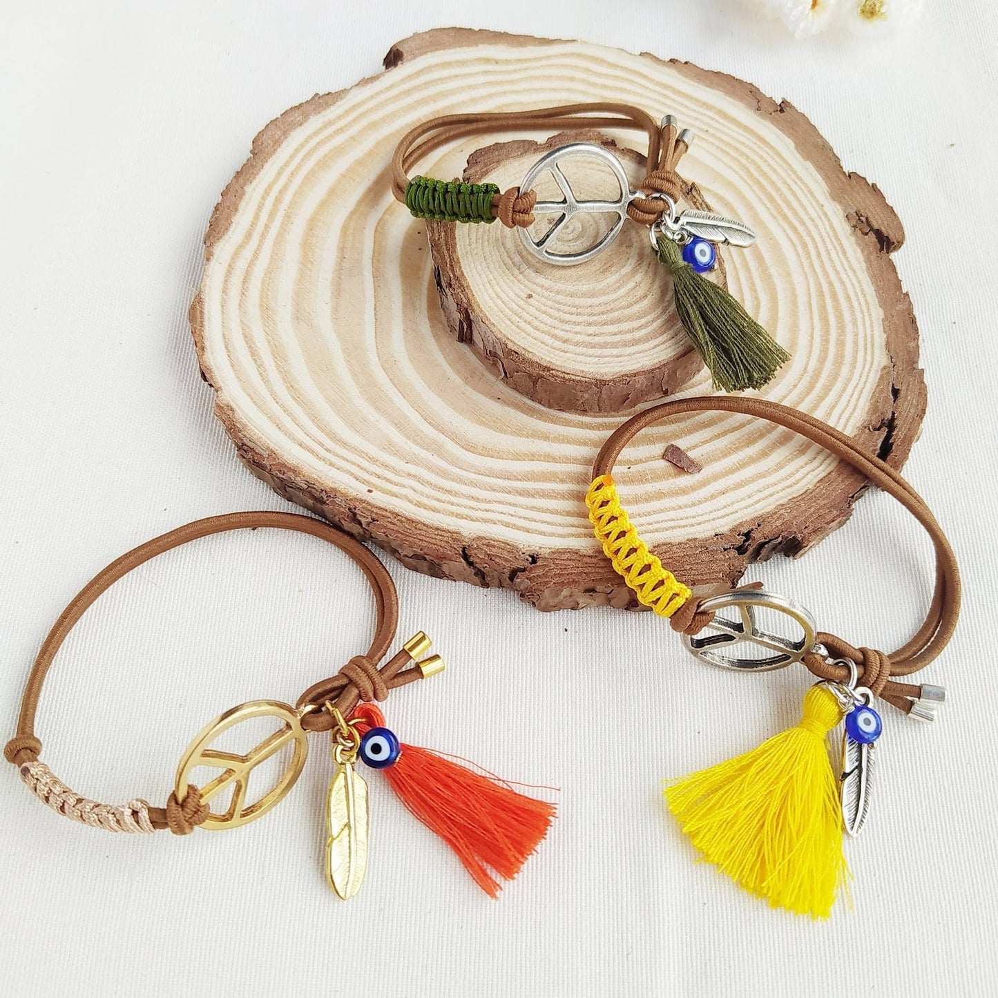 Pulsera Peace Elástica Colgantes Naranja