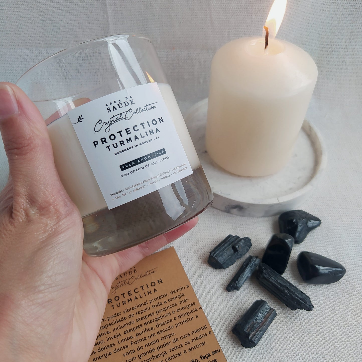 Vela Aromática con Cristales Protection de Nag Champa y Turmalina Negra 110ML