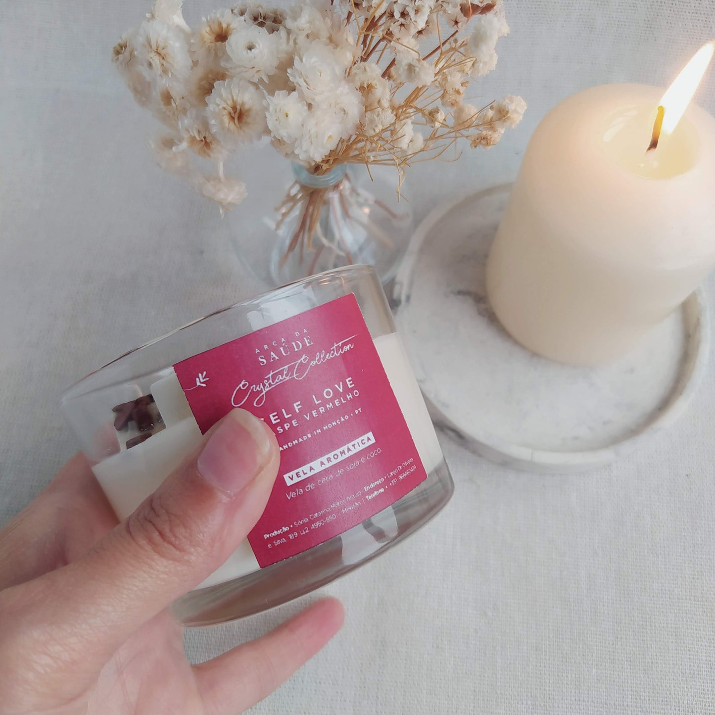 Vela Aromática con Cristales Self Love Frutos Rojos y Jaspe Rojo 110ML