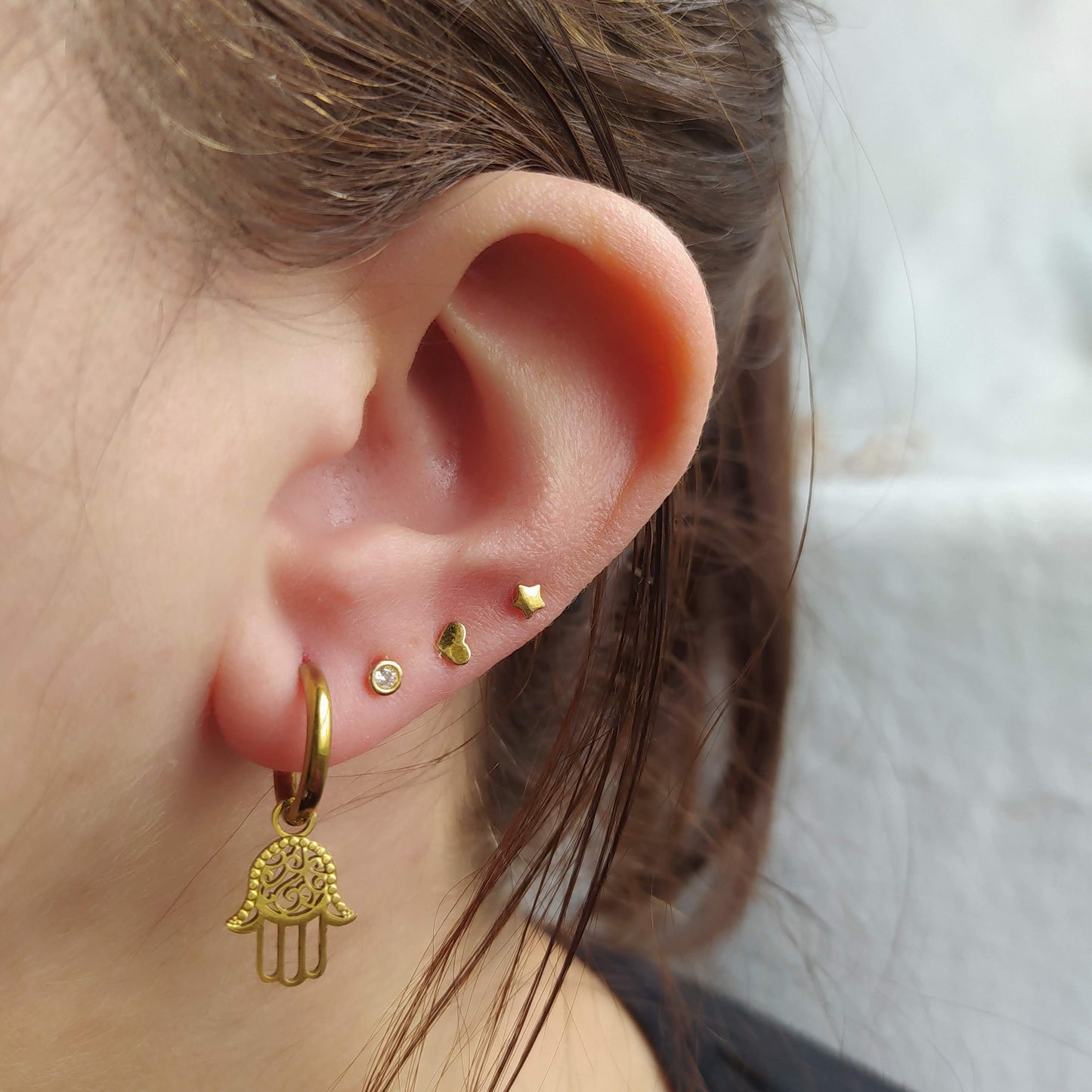 Aro Acero Mano de Fátima Plateado