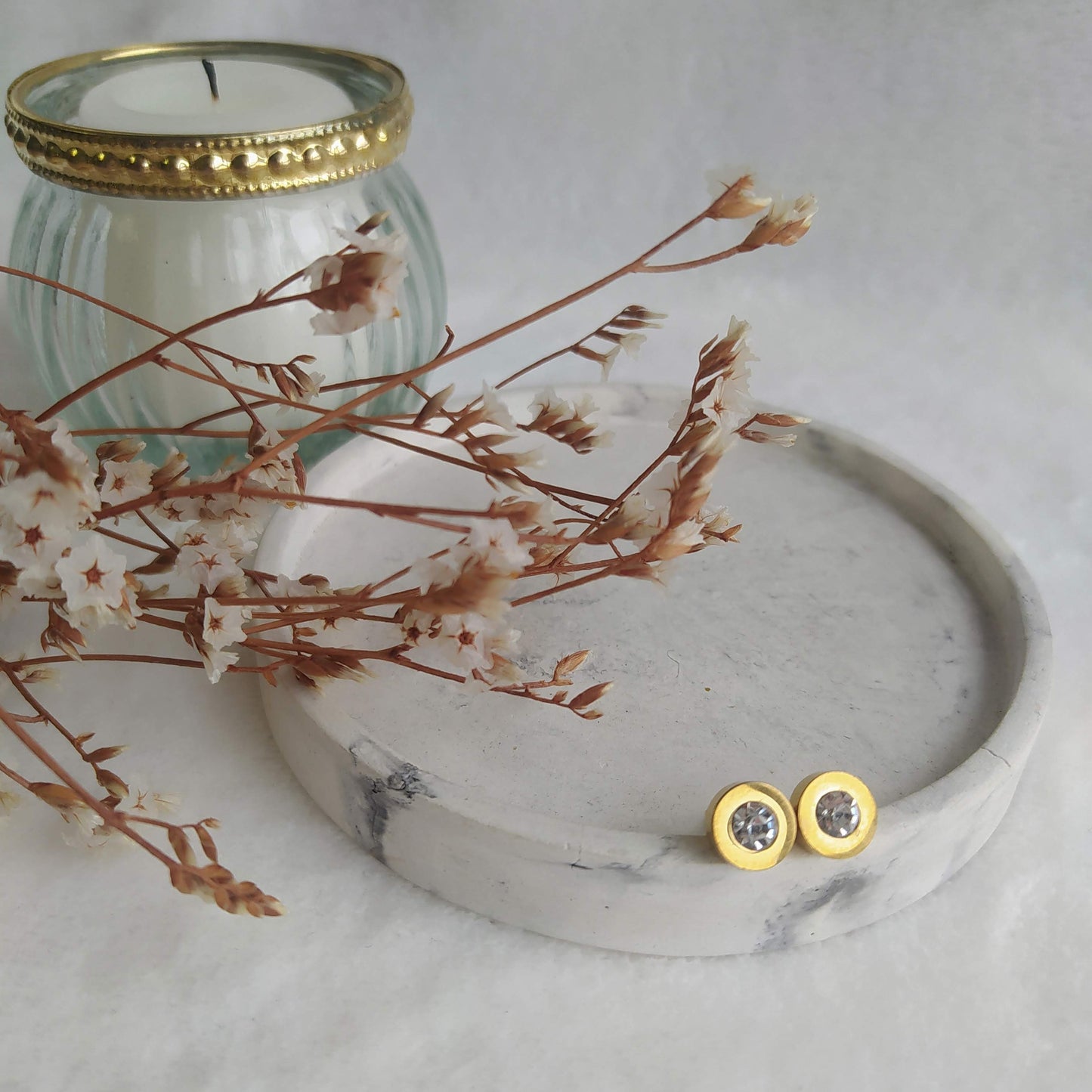 Pendiente Acero Botón Dorado