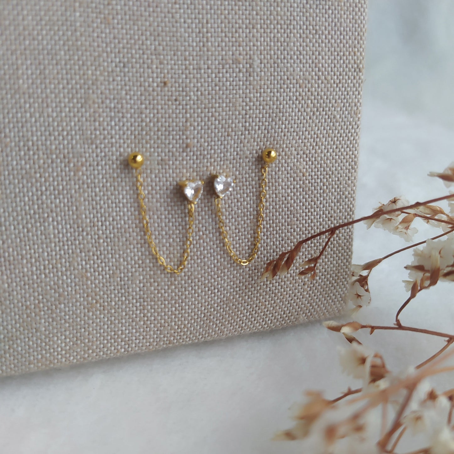 Pendientes Doble Acero Corazón y Bolita