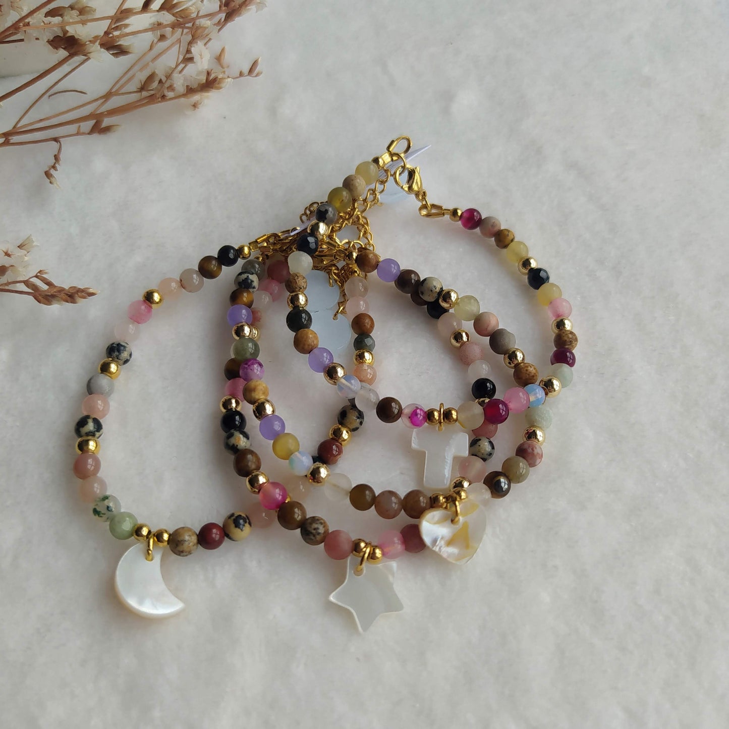 Pulsera Antillas Mix de Minerales y Colgante de Nácar