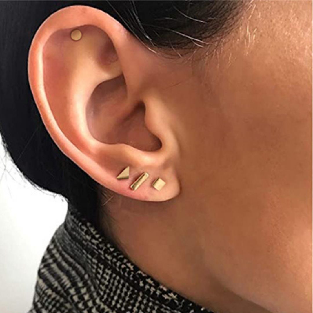 Mini Pendiente Plata Formas Dorado