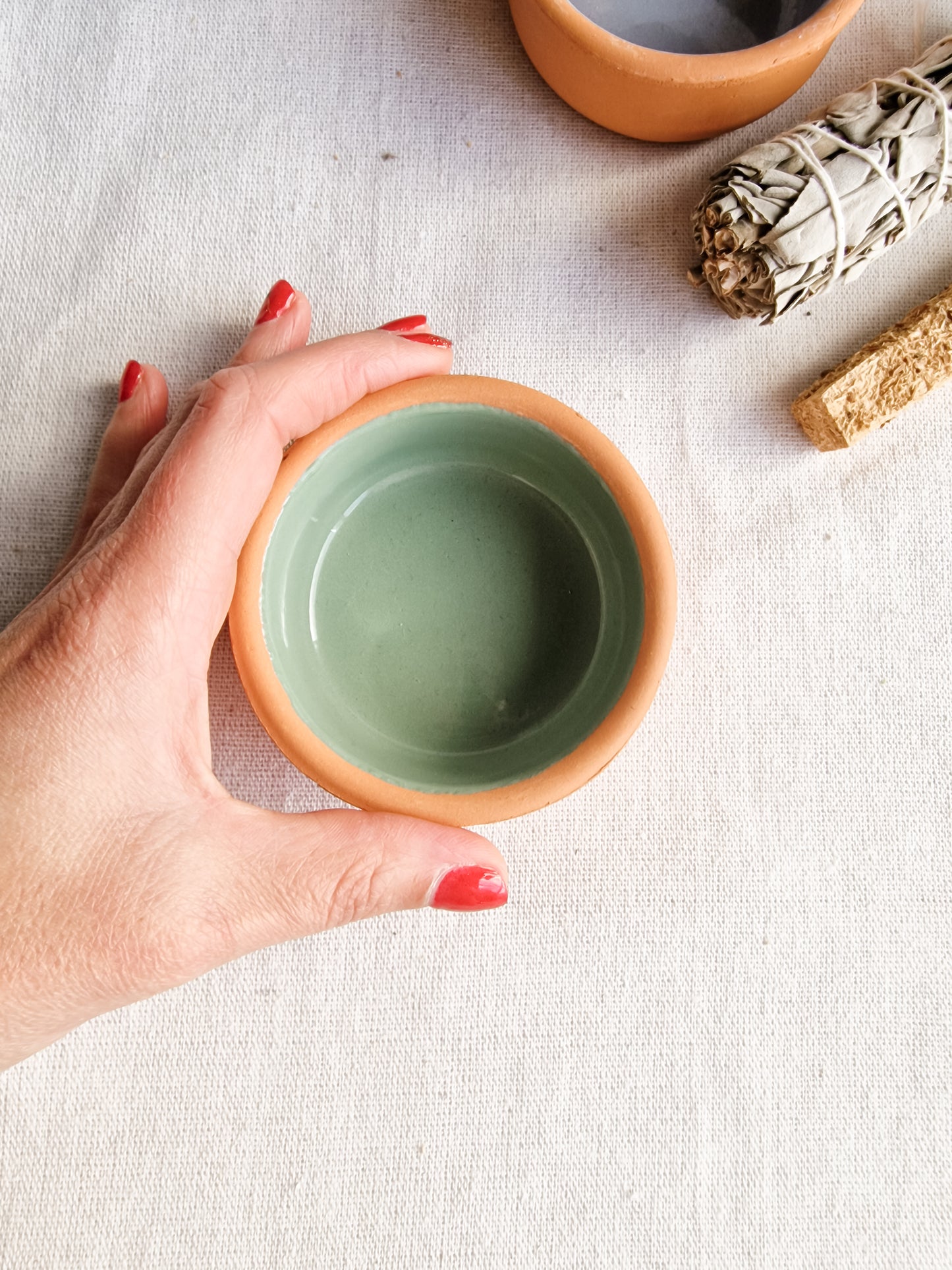 Quemador Sahumador Redondo de Cerámica Esmaltado Verde