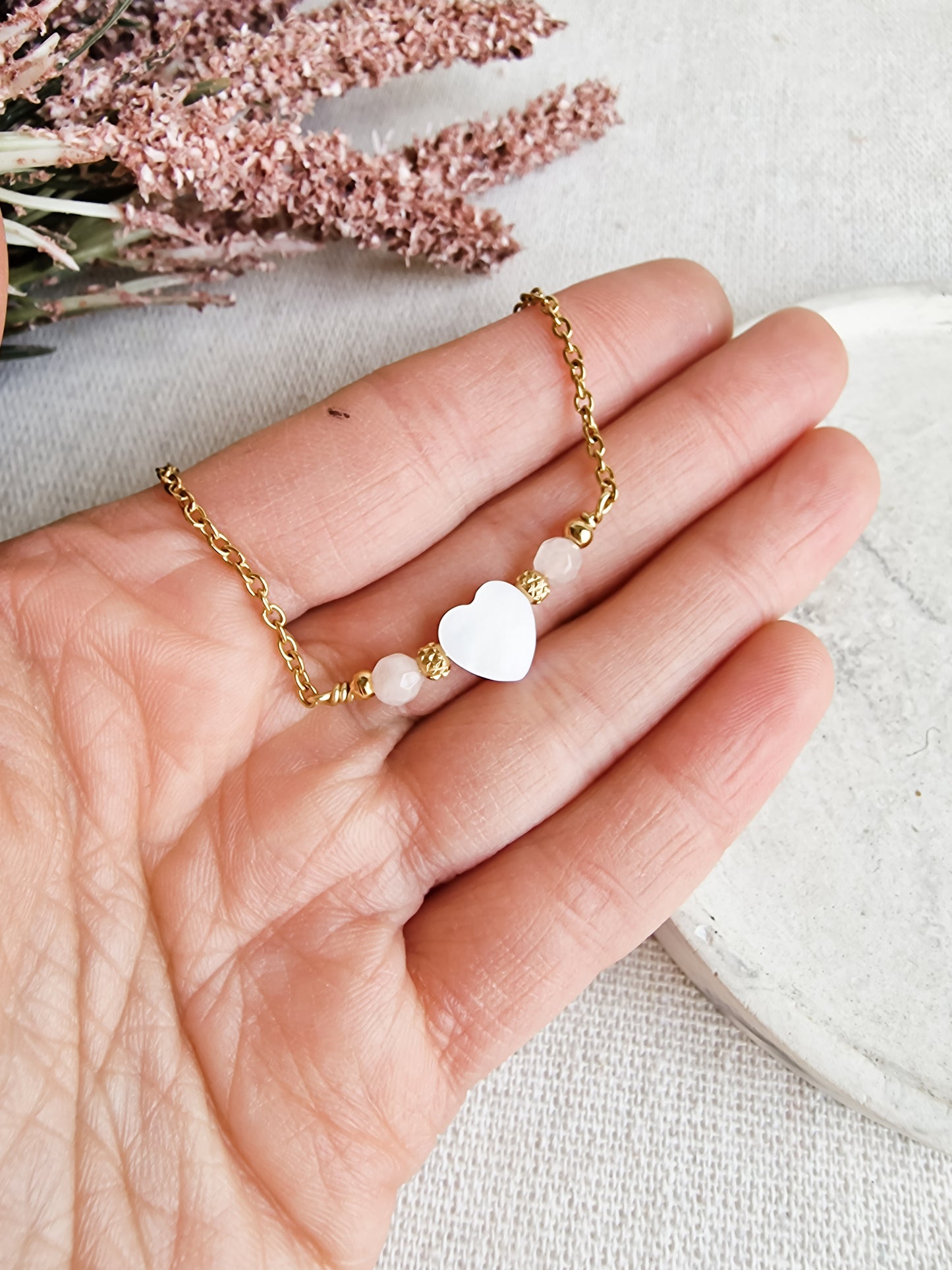 Pulsera Mío Cuore Dorado Cuarzo Rosa