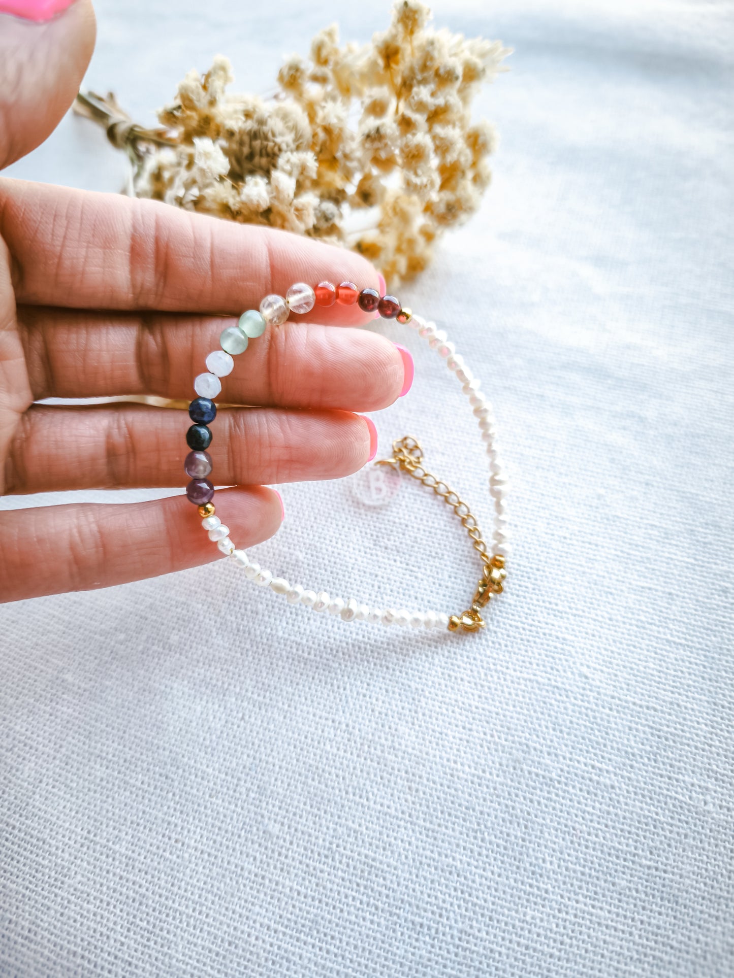 Pulsera 7 Chakras Perla Dorado