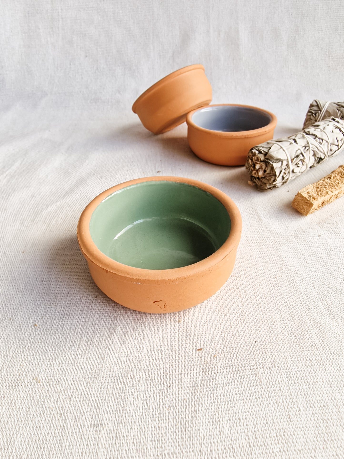 Quemador Sahumador Redondo de Cerámica Esmaltado Verde