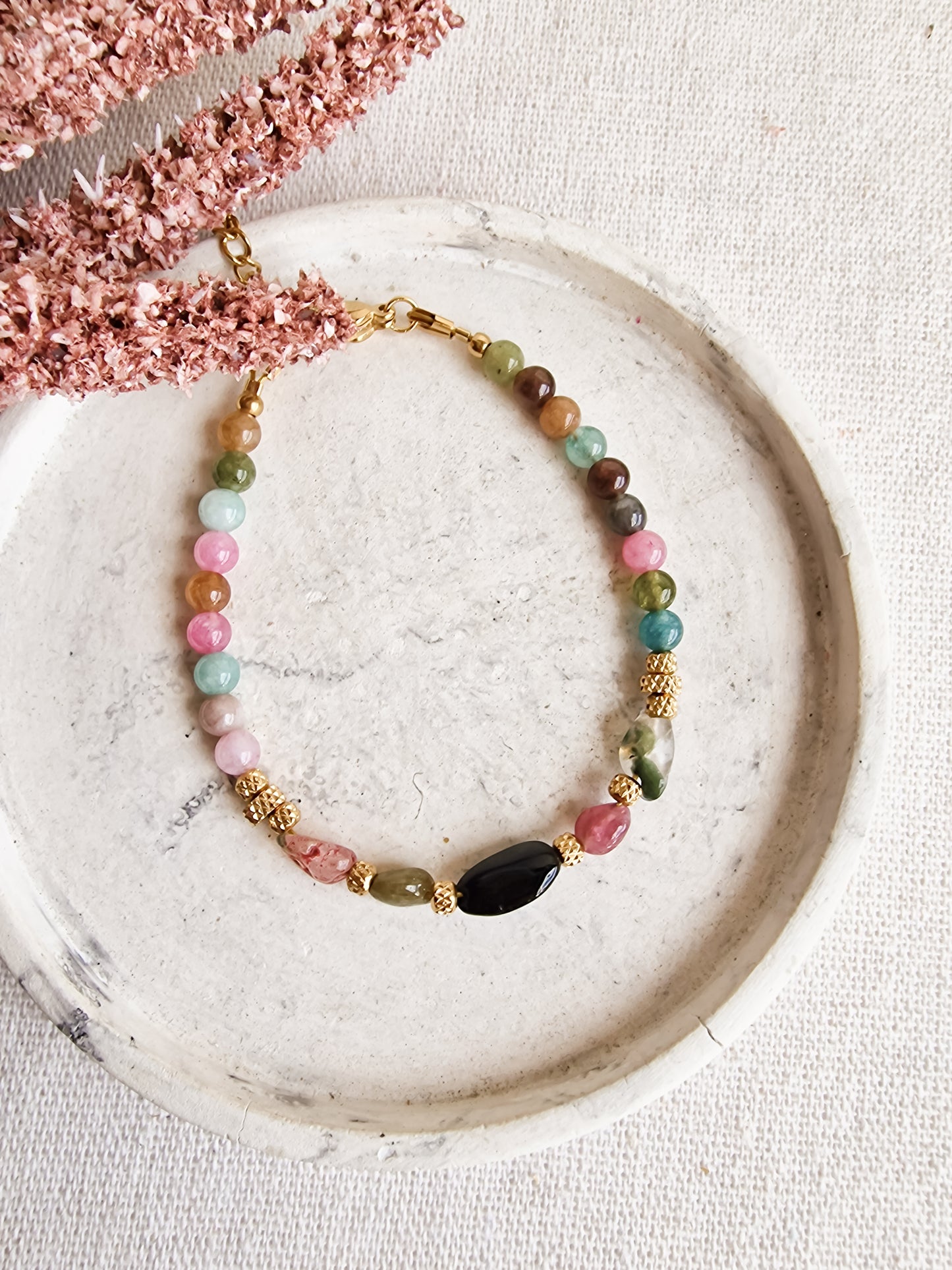 Pulsera Amuleto Turmalina Multicolor | Confianza, Alegría y Protección.