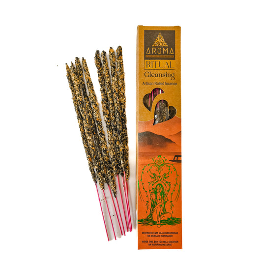 Incienso artesanal y orgánico, con el texto "Incienso Ritual de Limpieza" en el empaque. 8 varitas de incienso orgánico.