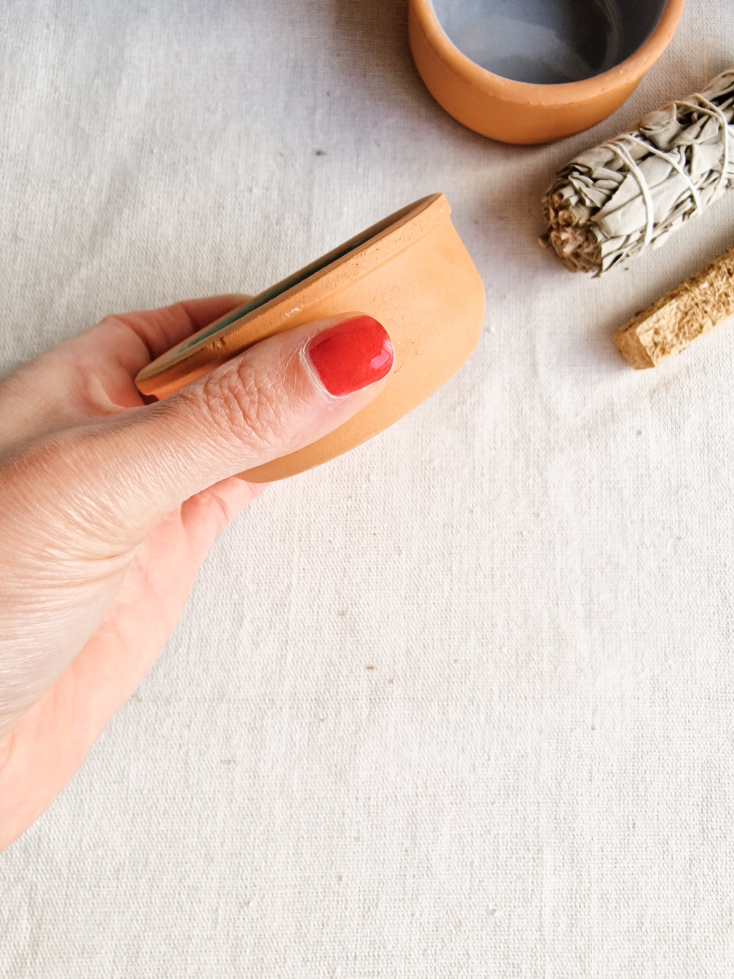 Quemador Sahumador Redondo de Cerámica Esmaltado Verde