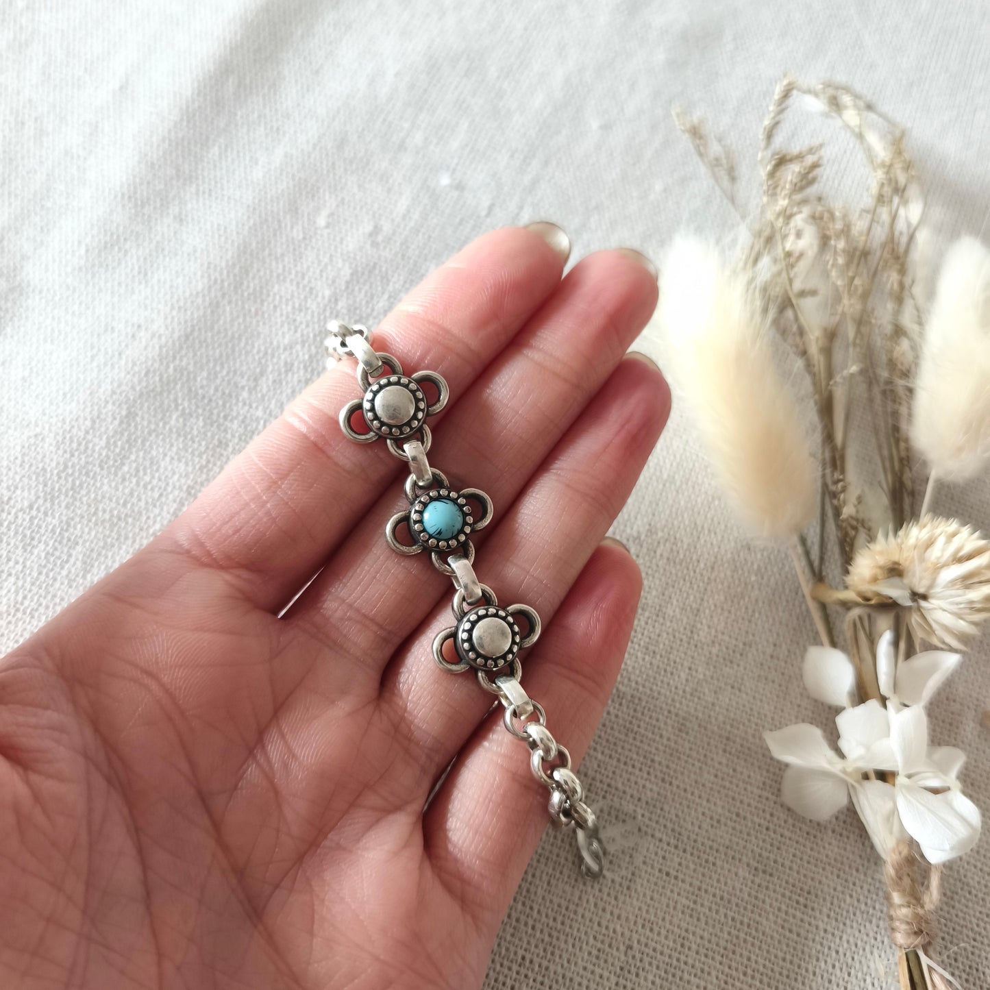 Pulsera Navajo Boho Baño Plata Turquesa