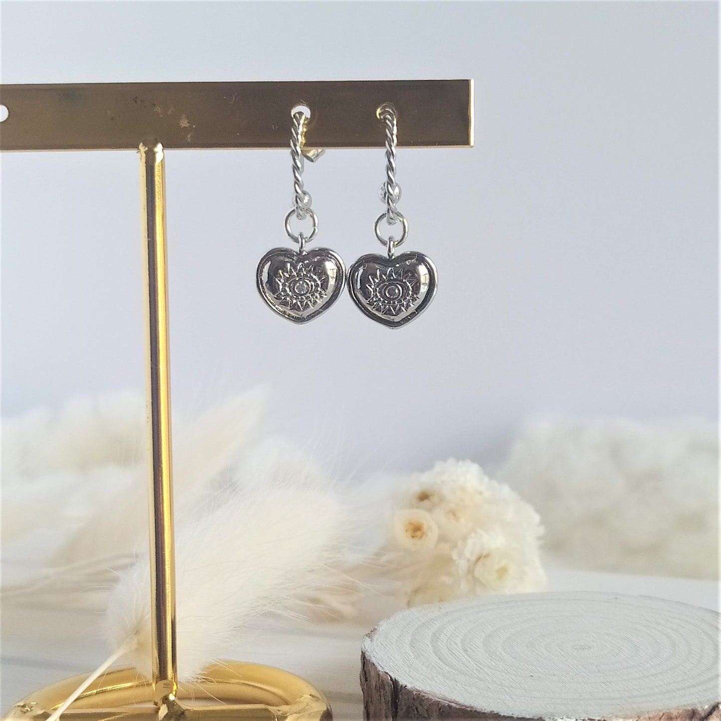 Pendientes Aro Bimba Corazón Plateado