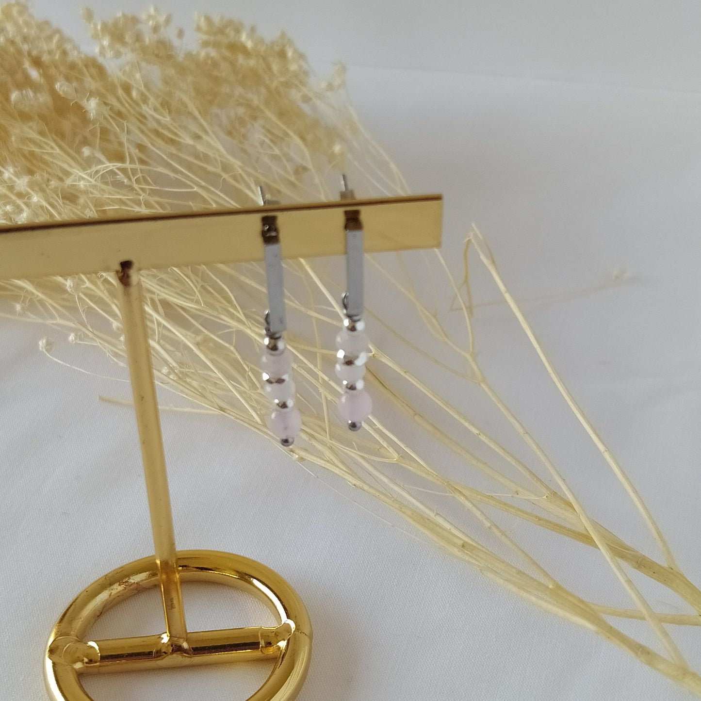 Pendientes Artemisa Plateado Cuarzo Rosa