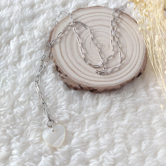 Collar Corazón Nácar Plateado