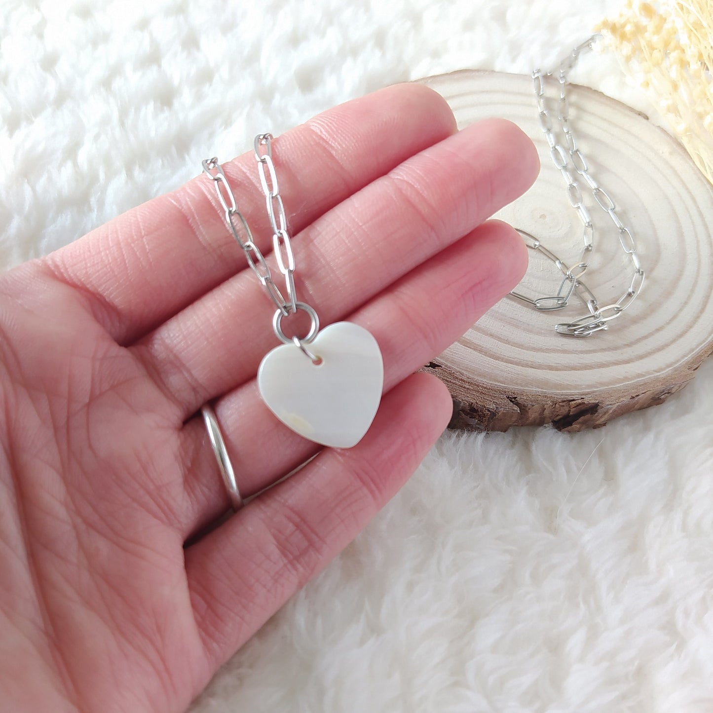 Collar Corazón Nácar Plateado