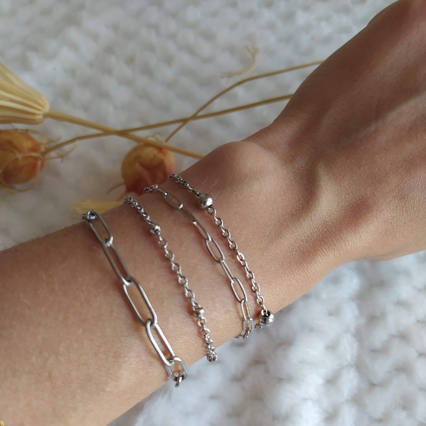 Pulsera Bolitas ·4· Plateado Acero