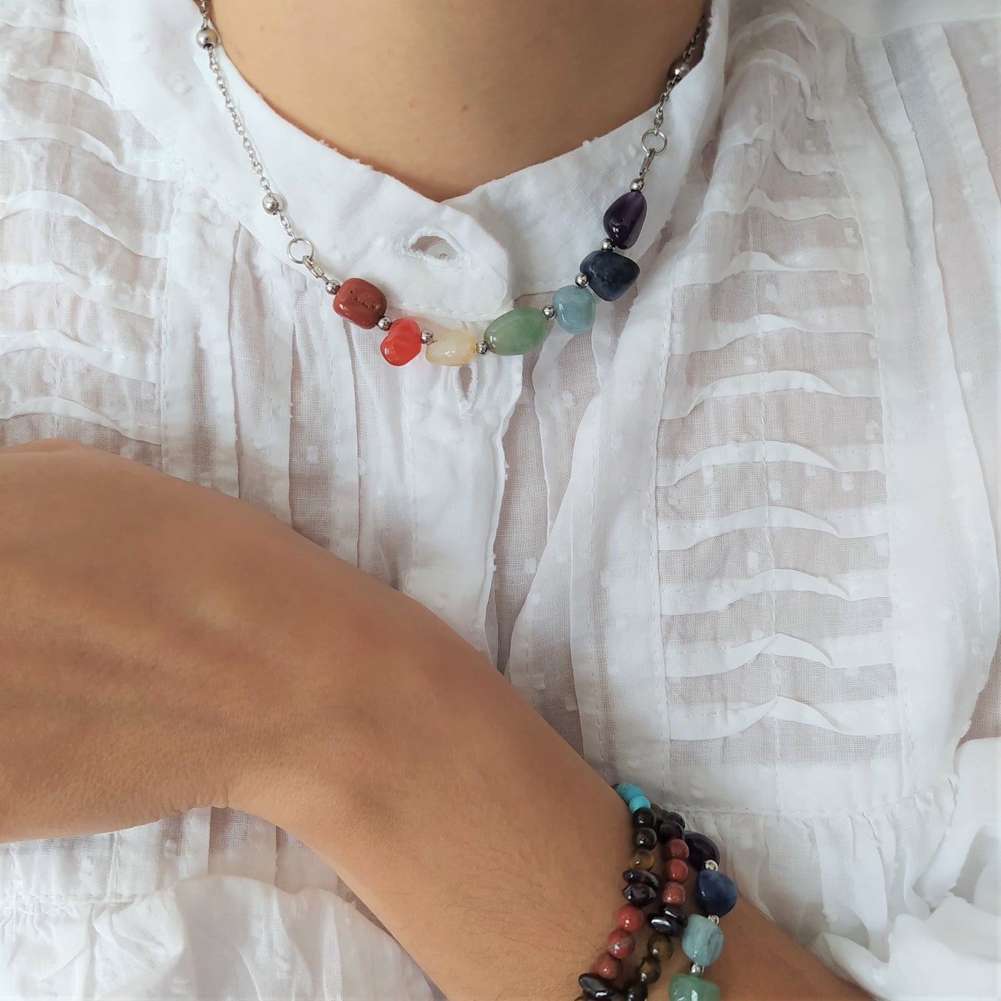 Collar 7 Chakras Plateado