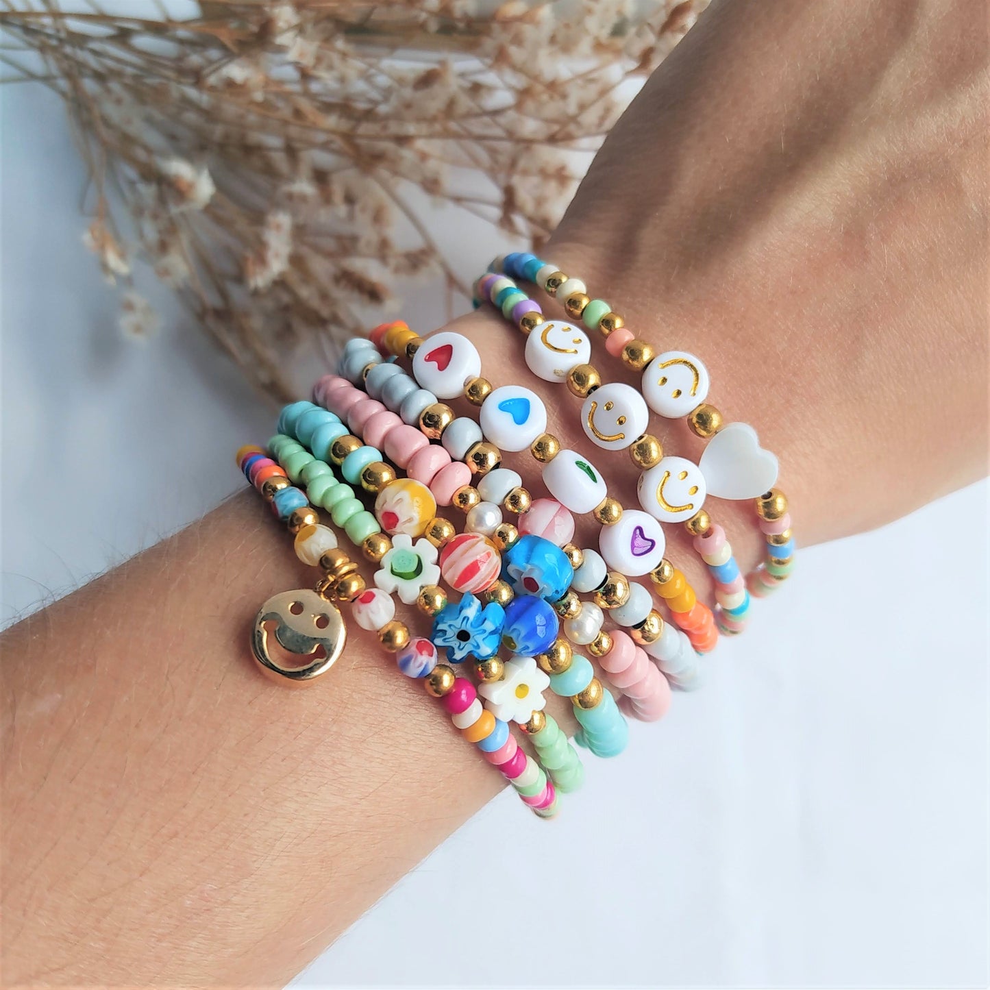 Pulsera Flor Millefiore Rocalla