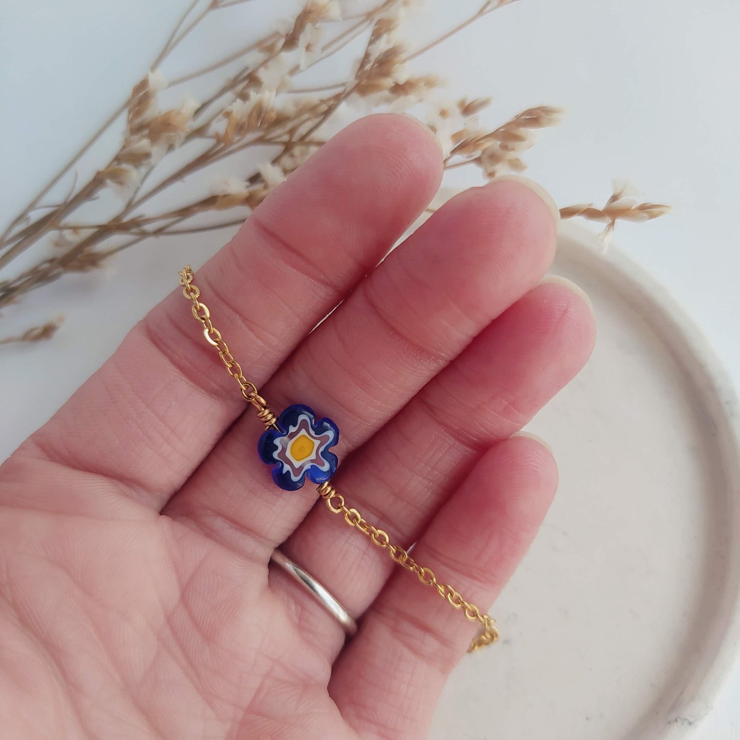 Pulsera Natura Flor de Cristal de Murano cadena acero pulsera acero