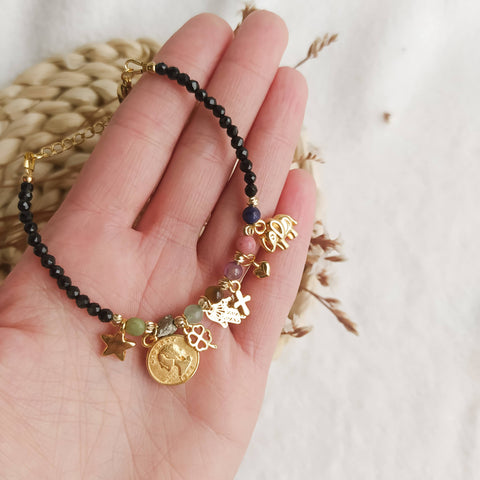 Pulsera Talismán 7 Deseos con Minerales y Colgantes