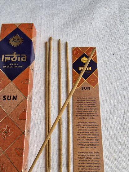 Incienso India Masala Sol - Vitalidad y Energía | Aroma Nag Champa Salvia Blanca