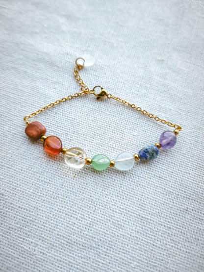 Pulsera 7 Chakras Cadena Piedras Grandes Dorado