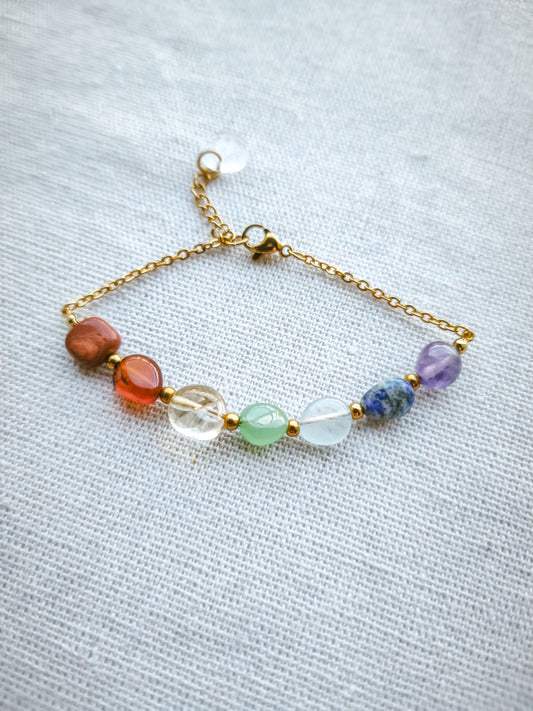 Pulsera 7 Chakras Cadena Piedras Grandes Dorado