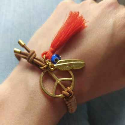 Pulsera Peace Elástica Colgantes Naranja