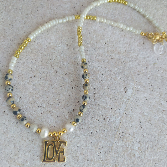 Collar Dalma con Jaspe Dálmata y Rocallas