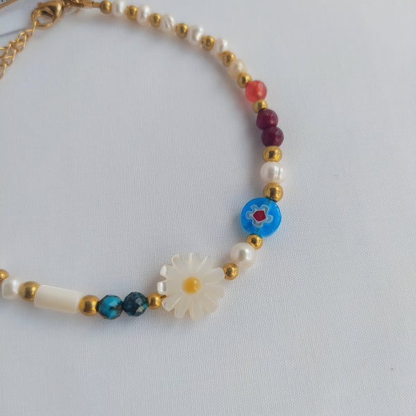 Pulsera Isla con Perlas de Agua Dulce y Piedras Semipreciosas