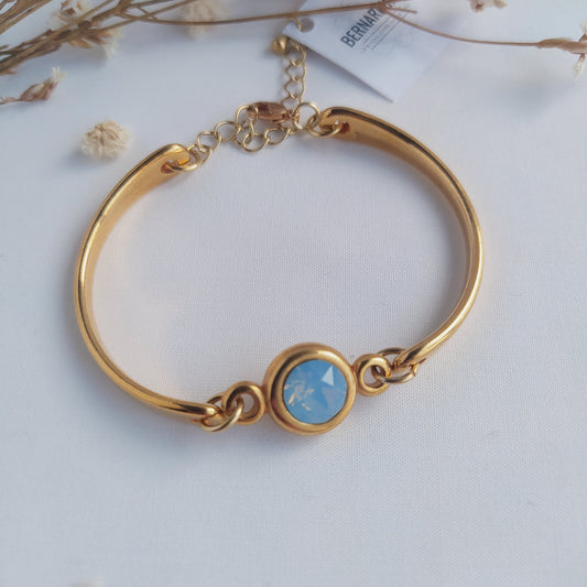 Pulsera Dama Bañada en Oro Celeste Opal