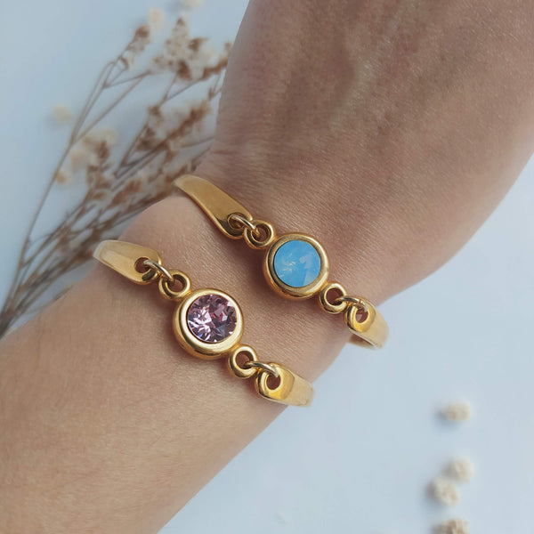 Pulsera Dama Bañada en Oro Celeste Opal