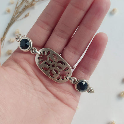 Pulsera Jardín Bañada en Plata Cristal Jet