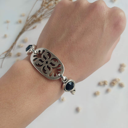 Pulsera Jardín Bañada en Plata Cristal Jet