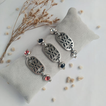 Pulsera Jardín Bañada en Plata Cristal Jet