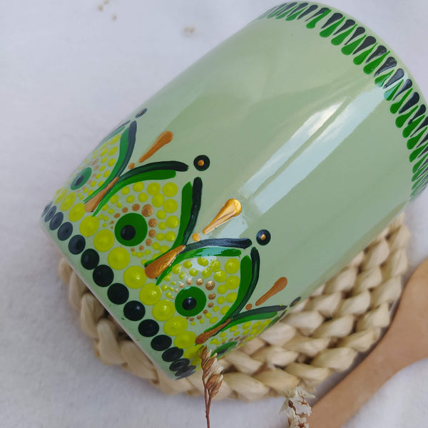 Taza Verde Mint con Mandalas Verdes Pintada a Mano