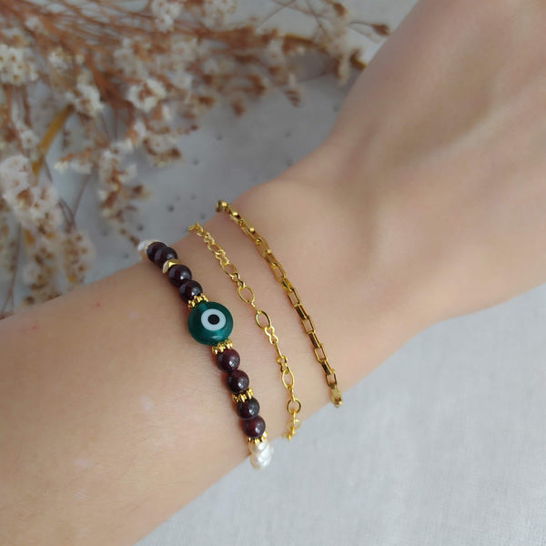 Pulsera Protección Energética Ojo Turco y Granate