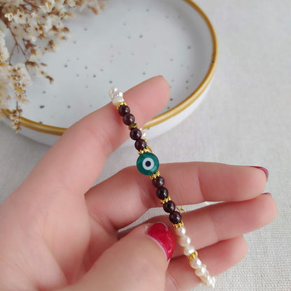 Pulsera Protección Energética Ojo Turco y Granate