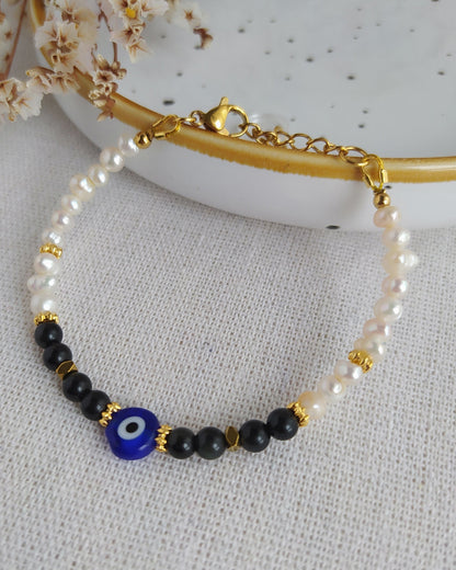 Pulsera Amuleto Protección Energética Ojo Turco y Obsidiana
