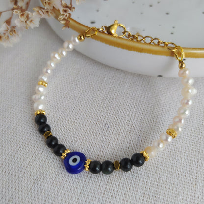 Pulsera Amuleto Protección Energética Ojo Turco y Obsidiana