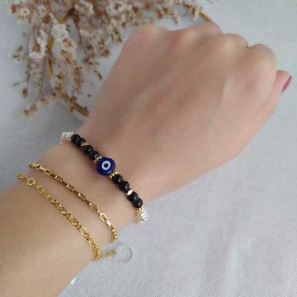 Pulsera Amuleto Protección Energética Ojo Turco y Obsidiana