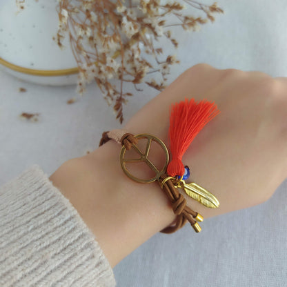 Pulsera Peace Elástica Colgantes Naranja