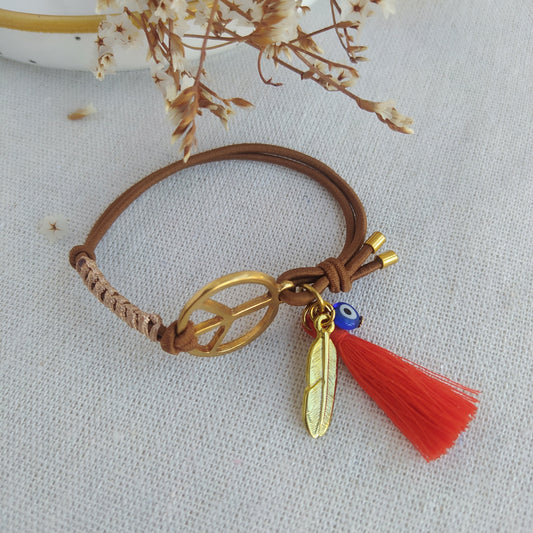 Pulsera Peace Elástica Colgantes Naranja