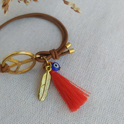 Pulsera Peace Elástica Colgantes Naranja