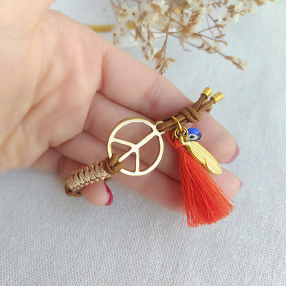Pulsera Peace Elástica Colgantes Naranja