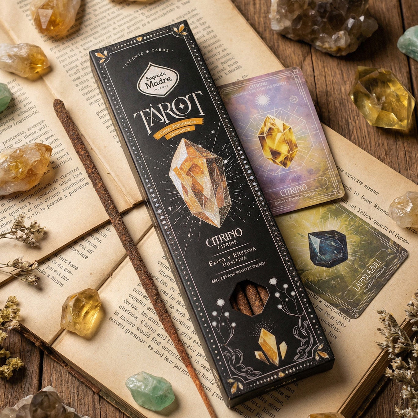 Incienso Tarot Gemas Citrino Sagrada Madre · Naranja y Especias
