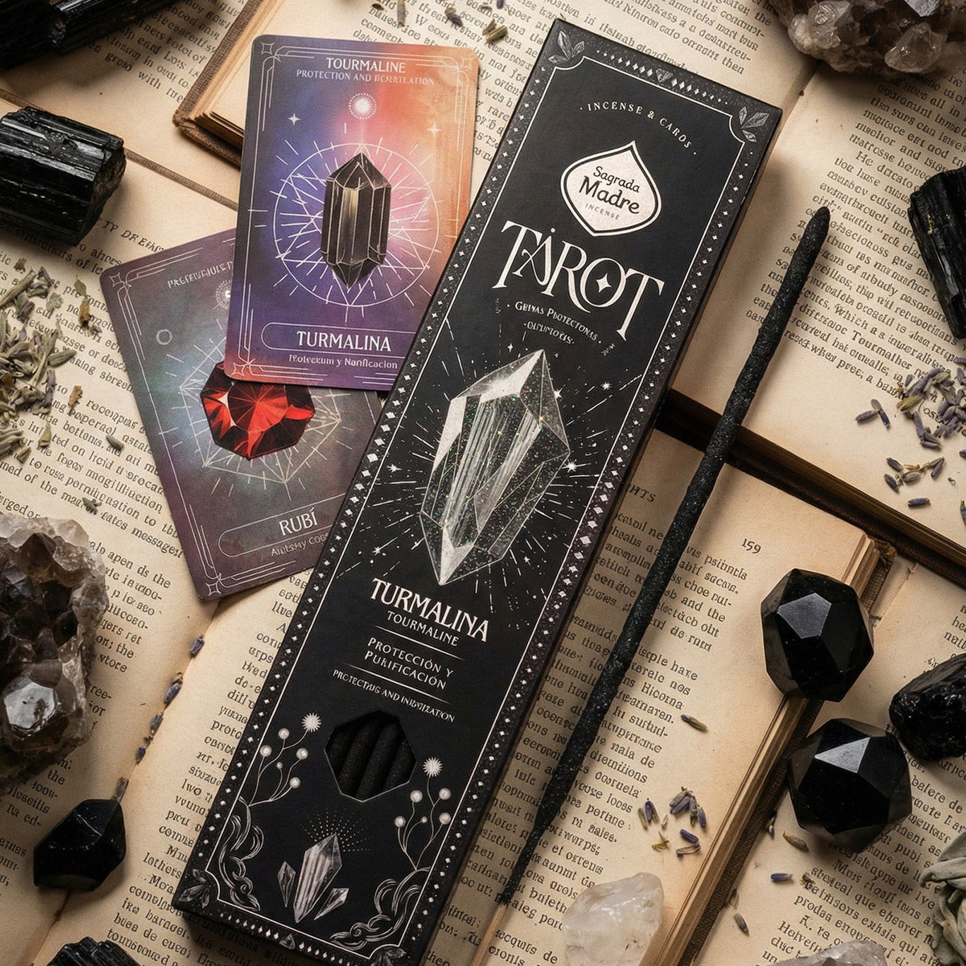 Incienso Tarot Gemas Turmalina Sagrada Madre · Mirra y Jazmín