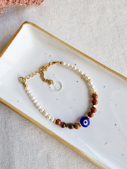Pulsera Amuleto Protección Energética Ojo Turco y Jaspe Rojo